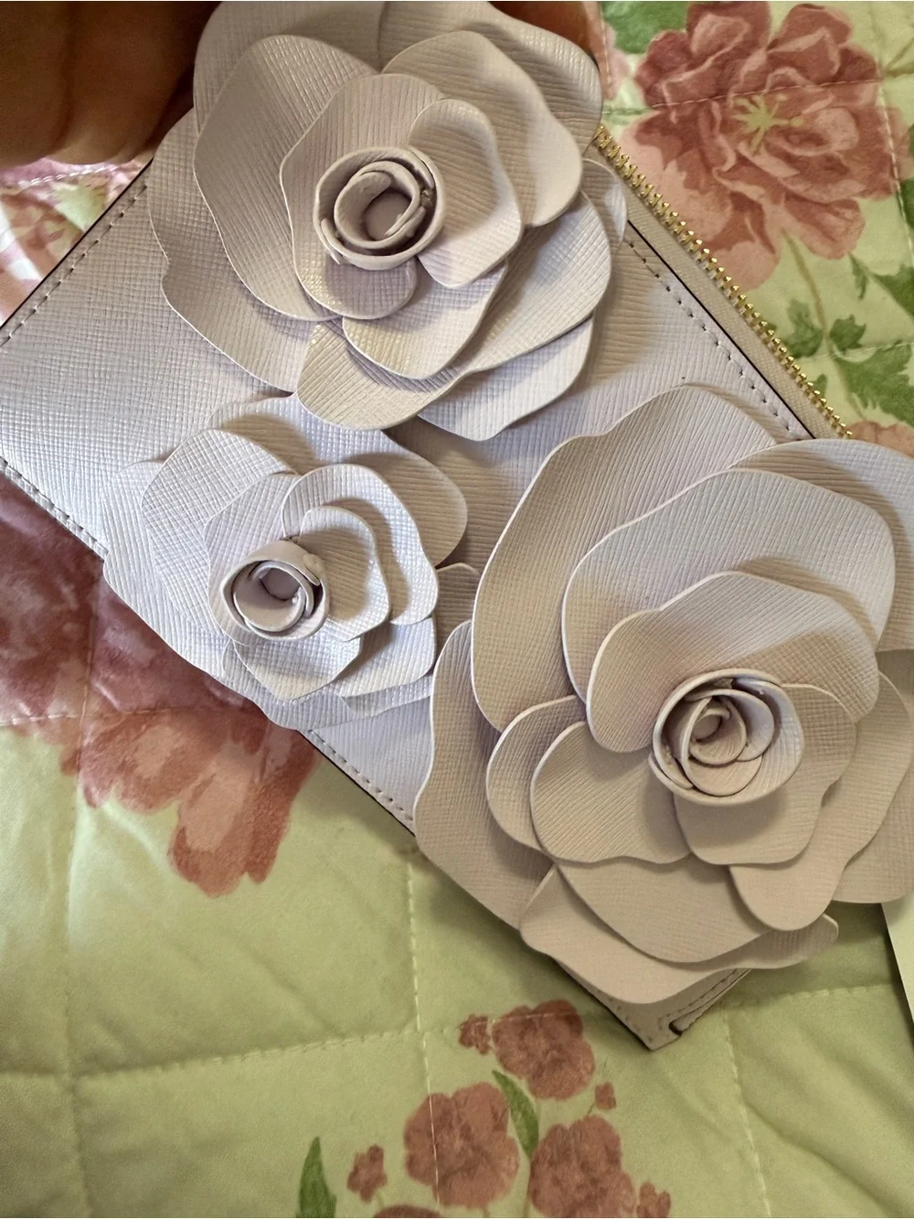 kate spade Floral Appliqué Wristlet Clutch - Light Lavender with Green Accent